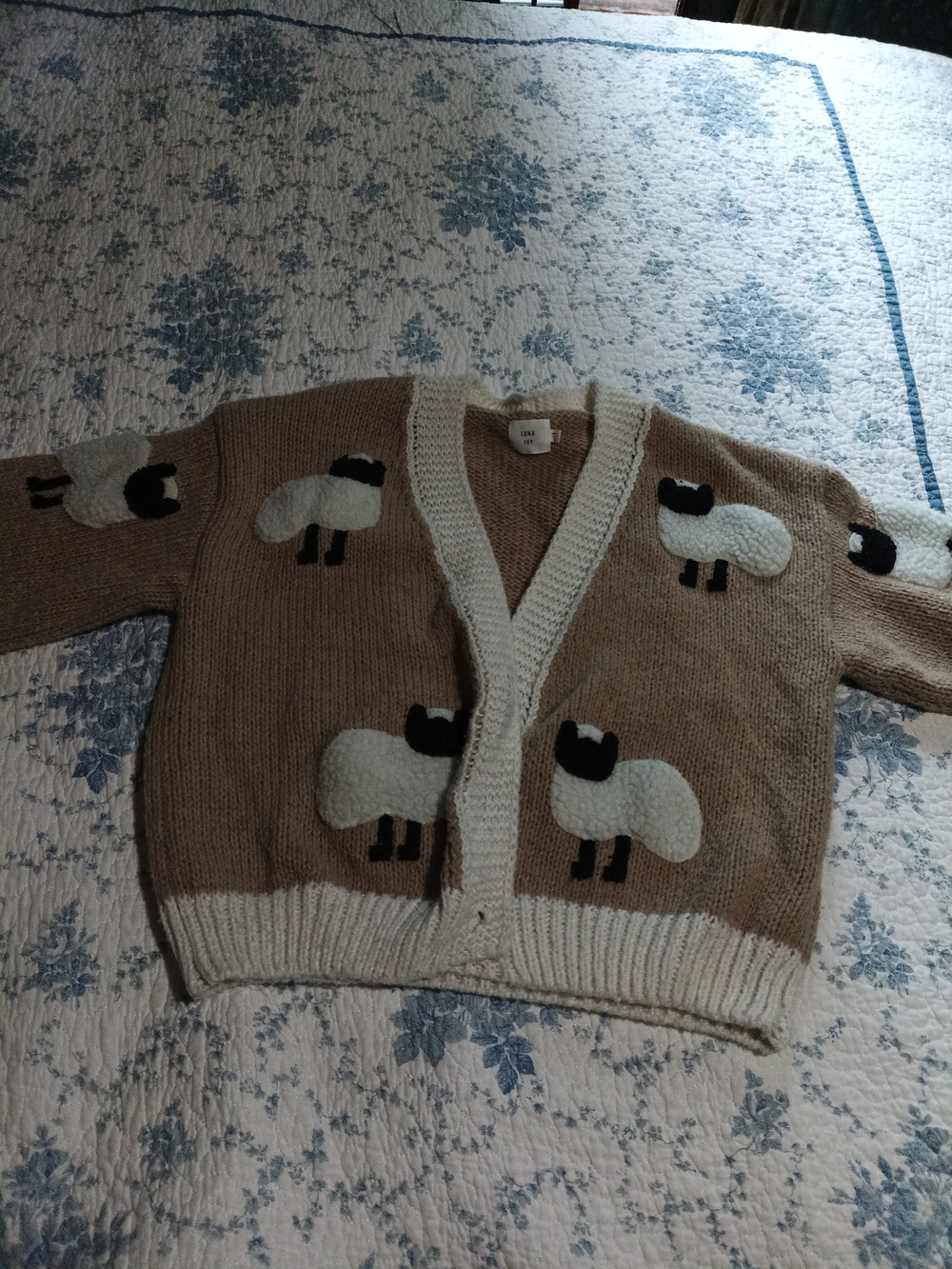 Neutral Sheep-Pattern Button Cardigan Sweater - Picture 2 of 8